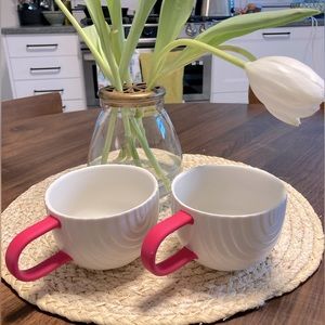 Starbucks 12 oz Rainbow Coffee Cups with Hot Pink Handles - Pair